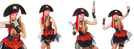 Woman pirate isolated on the whiteの写真素材