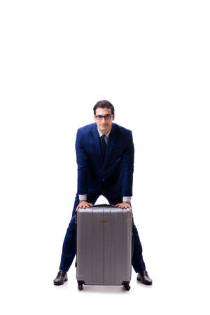 Young businessman with suitcase isolated on white backgroundの写真素材