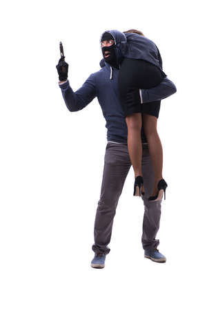 Businesswoman is kidnapped by the gunmanの写真素材