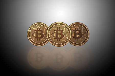 Bitcoins in cryptocurrency blockchain concept - 3d renderingの写真素材