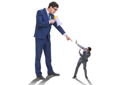 Bad angry boss shouting at employee with loudspeaker