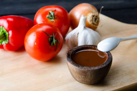 Ingredients ready for italian pasta sauceの写真素材