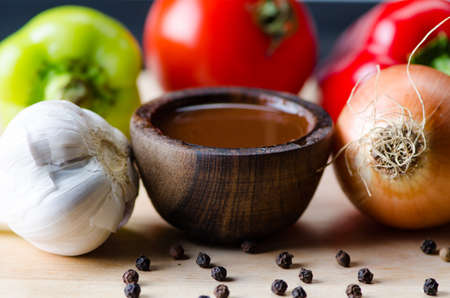 Ingredients ready for italian pasta sauceの写真素材