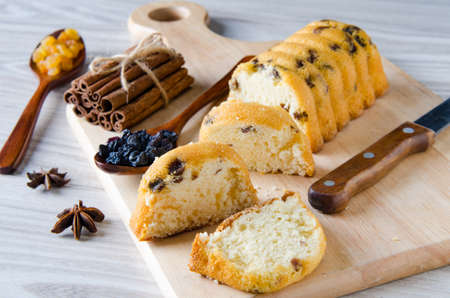 Sweet bread with raisins baked for Christmasの写真素材