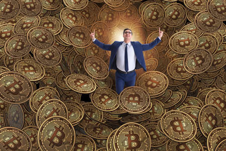 Businessman falling into sinkhole of cryptocurrency bitcoinの写真素材