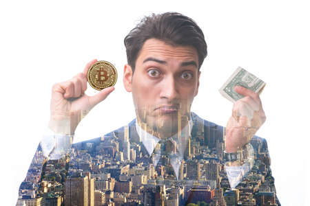 Businessman in bitcoin price increase conceptの写真素材