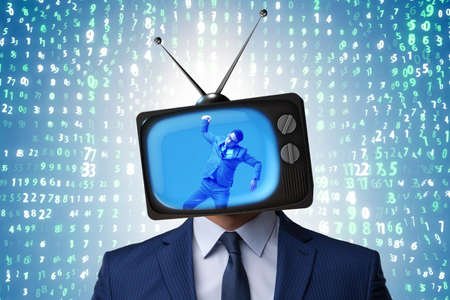 Man with television head in tv addiction conceptの写真素材
