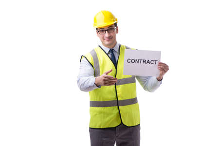 Construction supervisor with contract isolated on white backgrouの写真素材