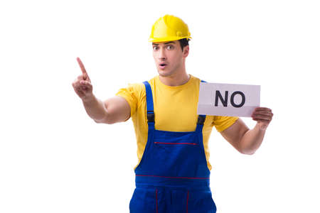 Worker responding negatively no isolated on whiteの写真素材