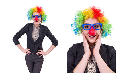 Funny woman clown isolated on the whiteの写真素材