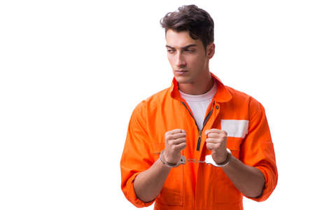 Handcuffed handsome businessman isolated on white backgroundの写真素材