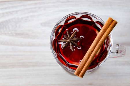Mulled wine glintwine served in glasses for christmas tableの写真素材