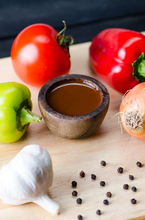 Ingredients ready for italian pasta sauceの写真素材
