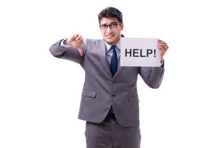 Businessman asking for help isolated on white backgroundの写真素材