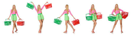 Woman in shopping concept isolated on whiteの写真素材