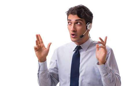 Man with headset isolated on white backgroundの写真素材