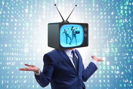 Man with television head in tv addiction concept