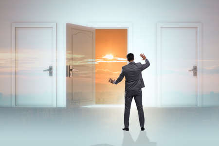 Businessman facing many business opportunitiesの写真素材