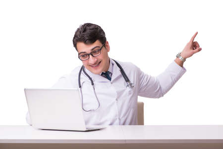 Doctor in telemediine mhealth concept on whiteの写真素材