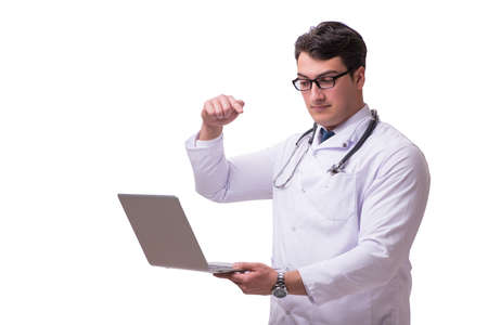 Doctor in telemediine mhealth concept on whiteの写真素材