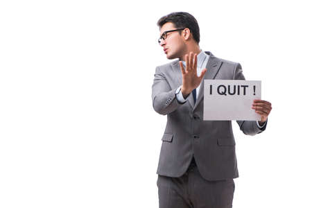 Businessman in resignation concept isolated on white backgroundの写真素材