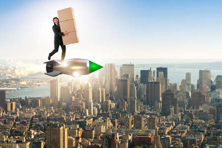 Businessman in fast delivery serviceの写真素材