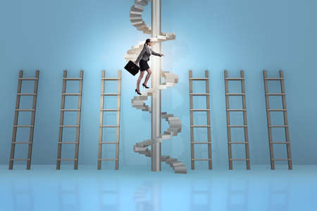 Career progression concept with ladders and staircaseの写真素材