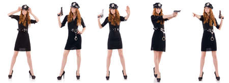 Female police office isolated on the whiteの写真素材