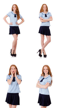 Young naughty student female isolated on whiteの写真素材