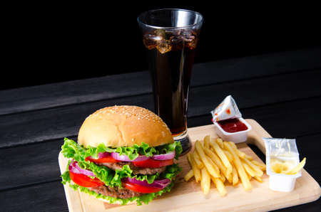 Burger served in bun in nutrition fast food conceptの写真素材
