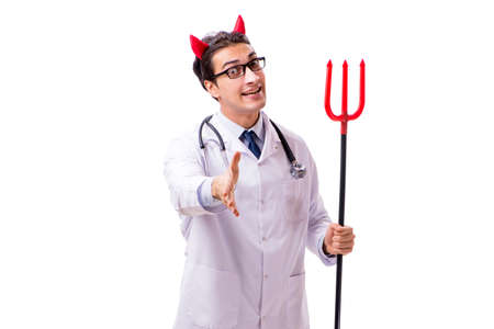 Devil doctor in funny medical concept isolated on white background