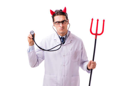 Devil doctor in funny medical concept isolated on white backgroundの写真素材