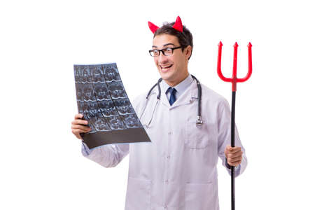 Devil doctor in funny medical concept isolated on white backgroundの写真素材