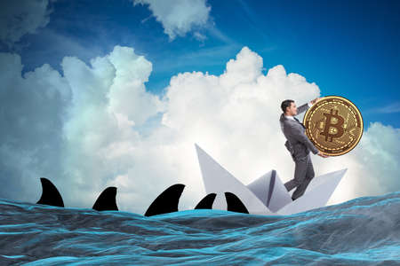 Businessman rowing on dollar boat in business financial conceptの写真素材