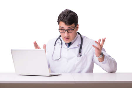 Doctor in telemedicine health concept on white backgroundの写真素材