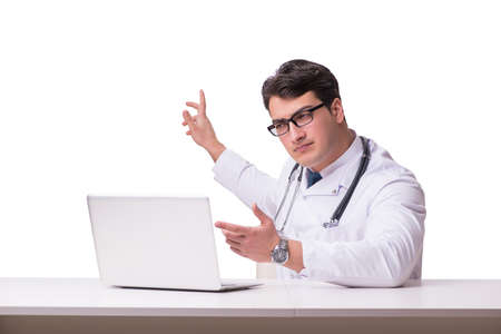 Doctor in telemediine mhealth concept on whiteの写真素材