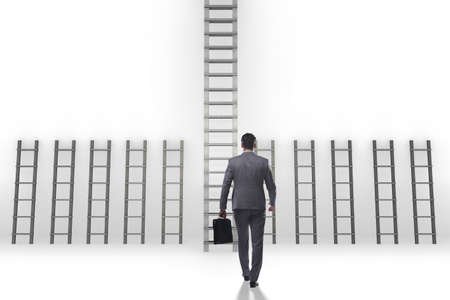 Businessman climbing career ladder in business success conceptの写真素材