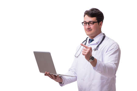 Doctor in telemediine mhealth concept on whiteの写真素材