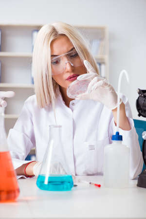 Young female woman doctor in hospital clinic labの写真素材