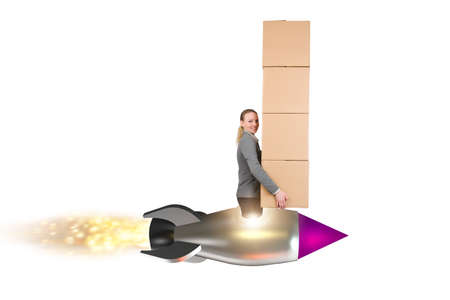 Woman in delivery service isolated on white backgroundの写真素材