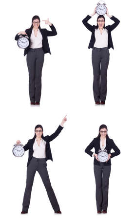 Businesswoman with clock in time management conceptの写真素材