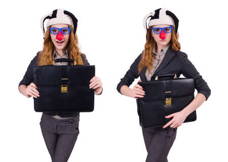 Funny woman clown isolated on the whiteの写真素材