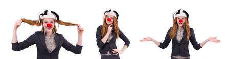 Funny woman clown isolated on the whiteの写真素材