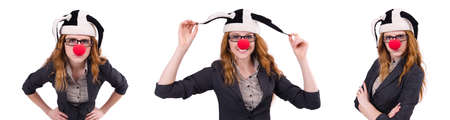 Funny woman clown isolated on the whiteの写真素材