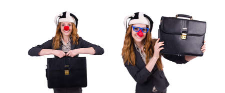 Funny woman clown isolated on the whiteの写真素材