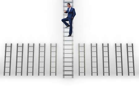 Businessman climbing career ladder in business success conceptの写真素材