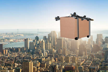 Concept with box delivery and rocketsの写真素材