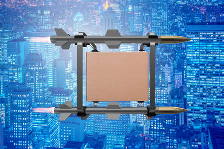 Concept with box delivery and rocketsの写真素材