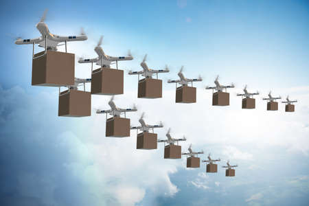 Drones in package delivery conceptの写真素材