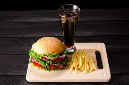 Burger served in bun in nutrition fast food conceptの写真素材